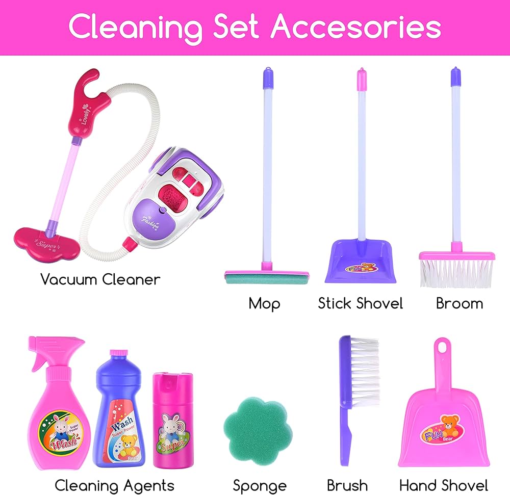 Kids Cleaning Set – Educational, Pretend Play Toy with Vacuum, Mops, Brushes & Interactive Sound - Ages 3+
