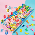 KIDZILLA 6-in-1 Traffic Matching & Counting Board | Preschool Educational Toy for Kids | Numbers, Colors, Puzzles & Magnetic Fishing Learning Board