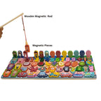 Colorful magnetic toy set with wooden magnetic rod on a yellow background