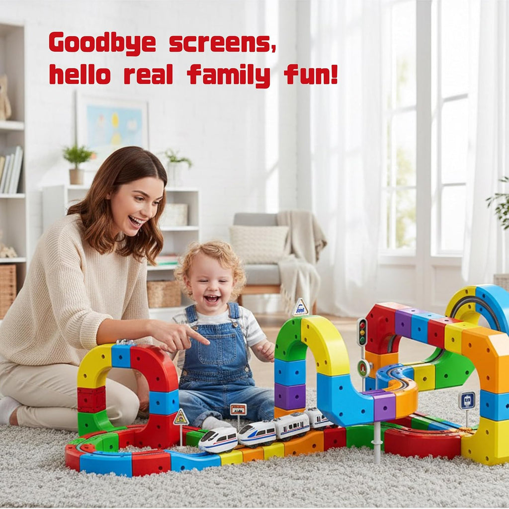 لعبة سباق القطار الكهربائي – 86 قطعة لتنمية ذكاء طفلك Versatile Magnetic Railcar 86 Pieces  – Magnetic Modular Track Car Set