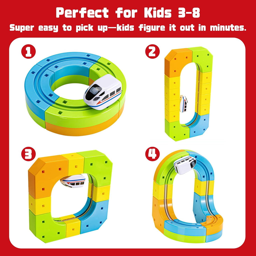 لعبة سباق القطار الكهربائي – 86 قطعة لتنمية ذكاء طفلك Versatile Magnetic Railcar 86 Pieces  – Magnetic Modular Track Car Set