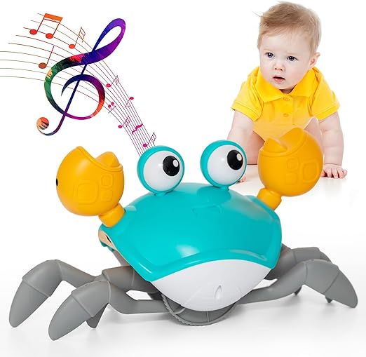 Crawling Crab Interactive Toy with Music & LED Lights - Obstacle Avoidance Electric Toy for Babies & Todlers - Safe Educational Crawling Toy