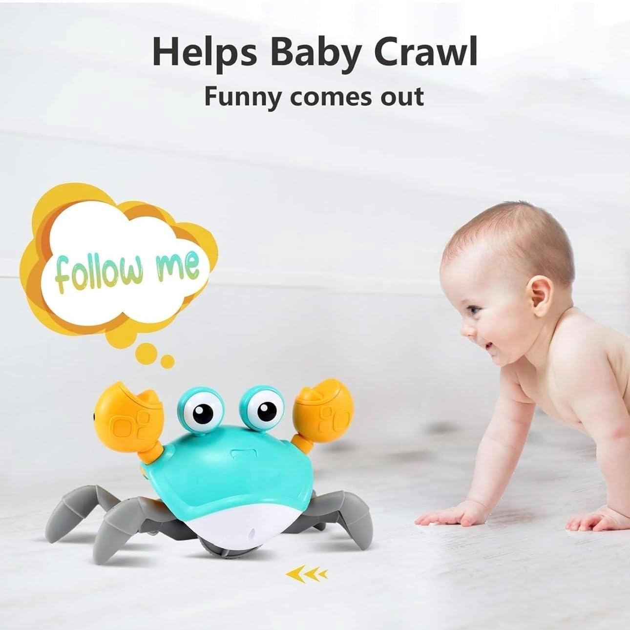 Crawling Crab Interactive Toy with Music & LED Lights - Obstacle Avoidance Electric Toy for Babies & Todlers - Safe Educational Crawling Toy