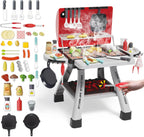 Kids BBQ Grill Kitchen Playset with Smoke, Sound & Lights | 2-Layer Barbecue Cooking Toy Set with 41 PCS Play Food | Ages 3+