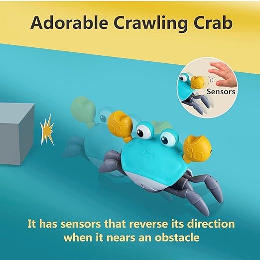 Crawling Crab Interactive Toy with Music & LED Lights - Obstacle Avoidance Electric Toy for Babies & Todlers - Safe Educational Crawling Toy